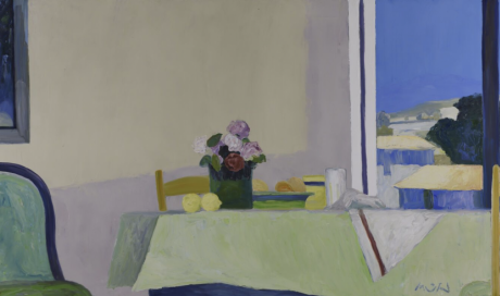 Roger Mühl (1929-2008)  Nature morte dans un intérieur à la fenêtre ouverte