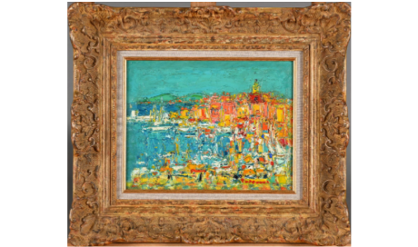 Lot 627. André COTTAVOZ (1922-2012). Le port de Saint-Tropez, 1998. Huile sur toile. Signé en bas à droite. Contresigné, titré et daté au dos. 24 x 31 cm.