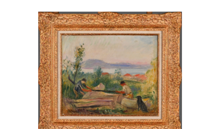 Charles CAMOIN (1879-1965). Scieurs d'eucalyptus, vers 1922. Huile sur toile. Signé en bas à droite. 38 x 46 cm. Rentoilage.  Au dos : étiquette de la galerie Vildrac, Paris.  Nous remercions le comité Camoin d'avoir confirmé l'authenticité de cette oeuvre qui sera répertoriée dans les archives du comité ainsi que dans le catalogue raisonné en cours de préparation.
