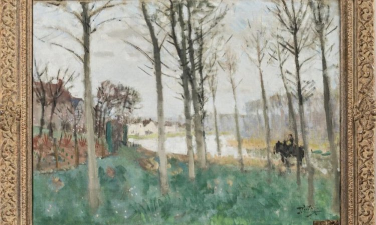 Pierre-Eugène MONTEZIN (1874-1946). Avant Printemps à Misy. Huile sur toile. Signé en bas à droite. Numéroté « HC 284 » sur une étiquette d'exposition en bas à droite. Titré au dos. 60 x 81 cm.