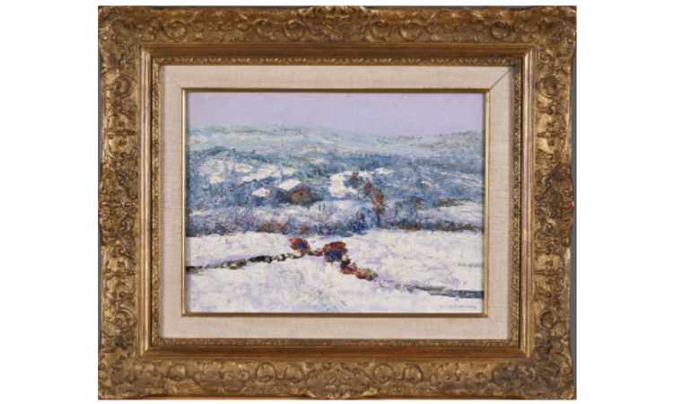Lot 551. Victor CHARRETON (1864-1936). Paysage enneigé. Huile sur toile Signé en bas à droite. 32 x 43 cm.